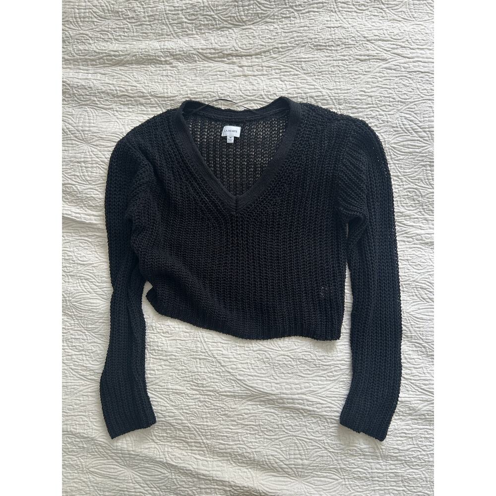 LA Hearts, black open knit sweater, Medium